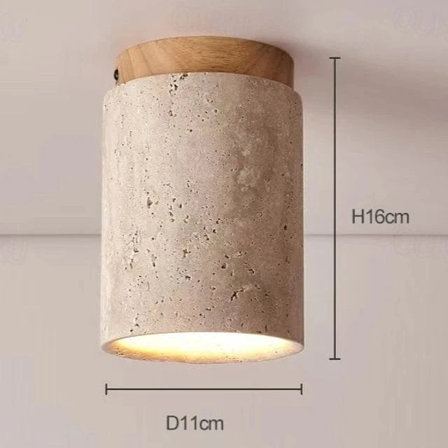 SereneGlow™ plafondlamp van travertin en massief hout – productafbeelding 8
