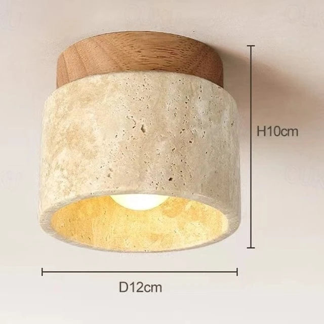 SereneGlow™ plafondlamp van travertin en massief hout – productafbeelding 9