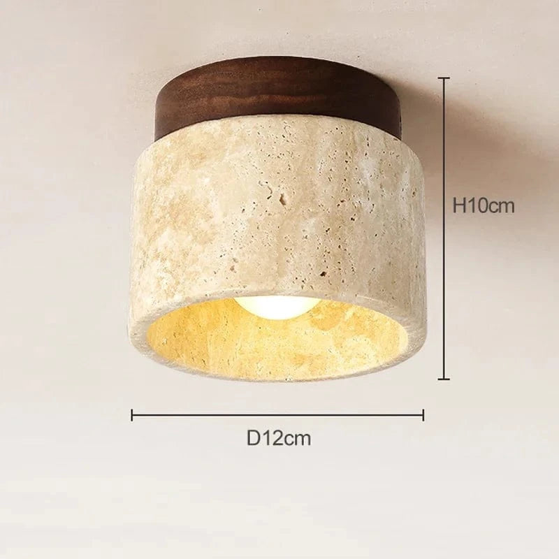 TranquilGlow™ ronde plafondlamp van travertin en hout – productafbeelding 8