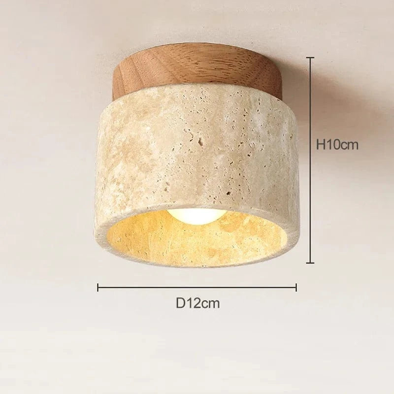 TranquilGlow™ ronde plafondlamp van travertin en hout – productafbeelding 9