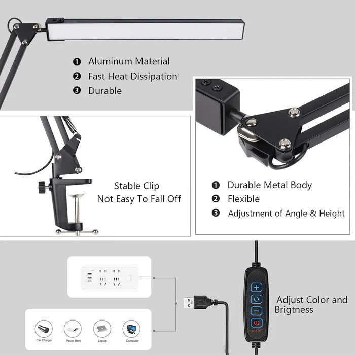 BrightBeam™ verstelbare LED bureaulamp met klem – afbeelding 10